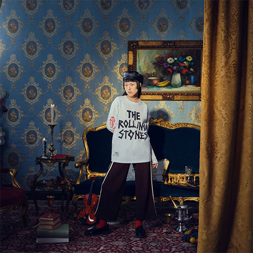 ザ・ローリング・ストーンズ / RS No,9 Harajuku【The Rolling Stones Womens Taped Logo Distressed Long Sleeve Tee】