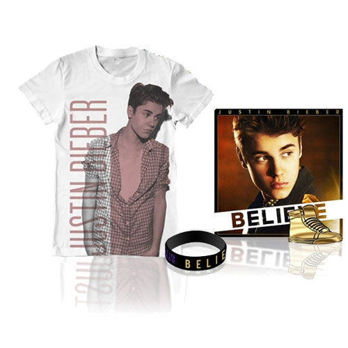 ジャスティン・ビーバー / ビリーヴ【デラックス・エディション】【ゴールド・パッケージ】【Tシャツ：S】【CD】【+DVD】【+Tシャツ】【+ピン・バッジ】【+ラバーブレスレット】